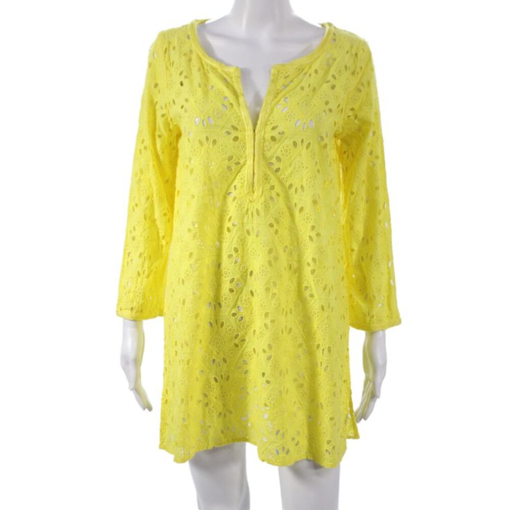 Calypso Saint Barth Women Yellow Cotton Shift Dress Knee Length Size S